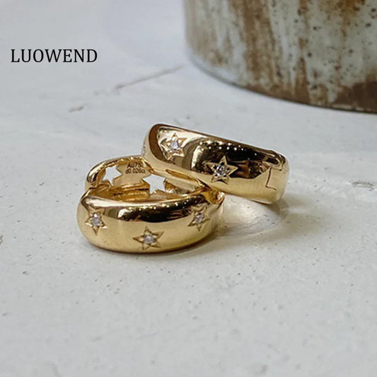 LUOWEND 18K Yellow Gold Drop Earrings